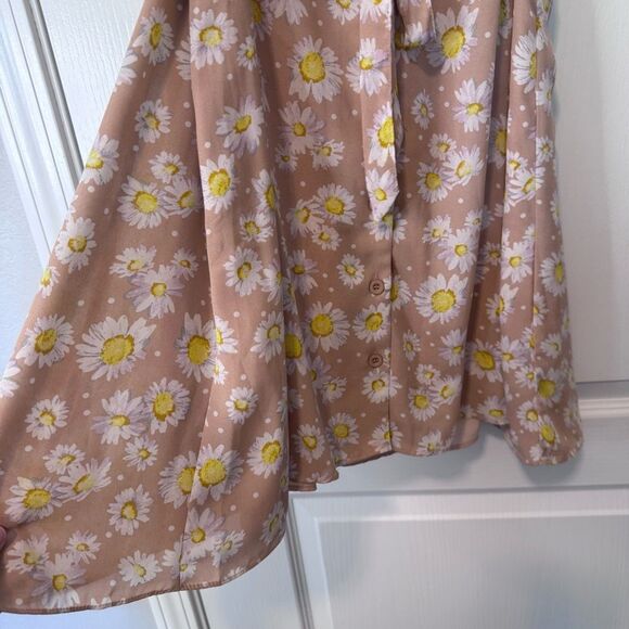 Lulus Castana Nude Floral Print Button-Up Dress Size XL Summer Dainty Mini - Picture 5 of 11